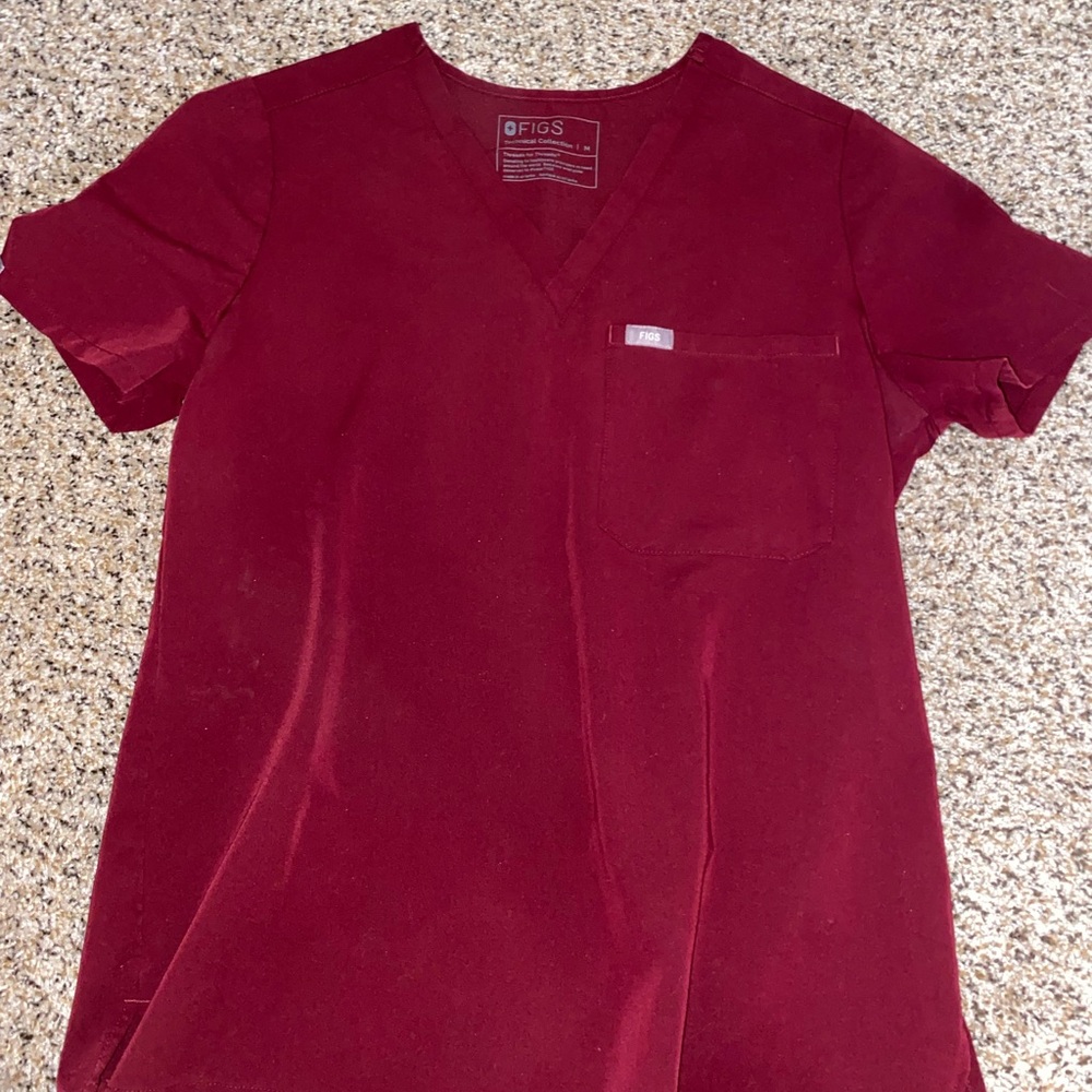 Figs Maroon V-Neck Scrub Top